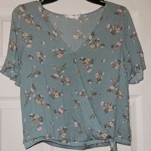 Pink Rose, Size S, Green Floral Crop Top